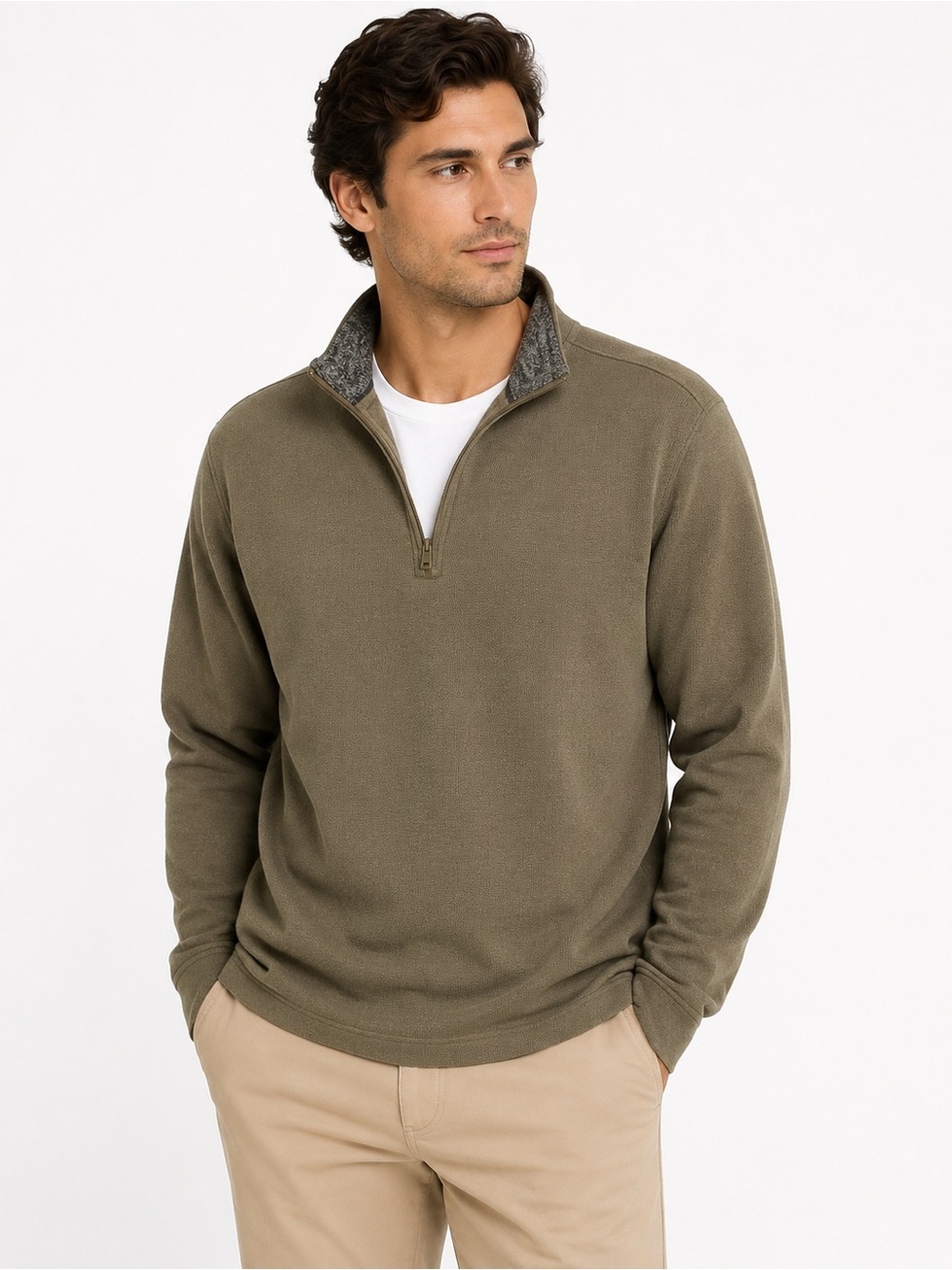 Aspen Men’s Quarter Zip Pullover XL Olive Green Fleece Sweatshirt Casual